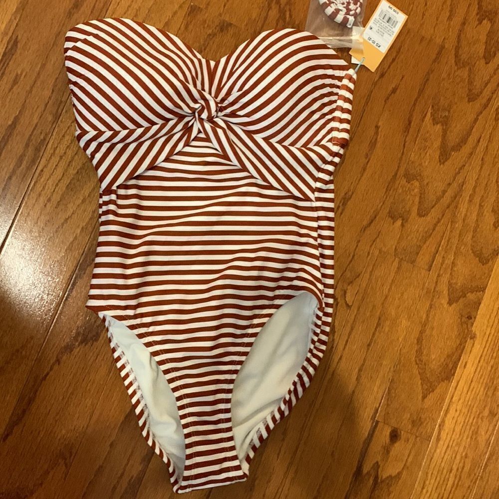 Kona Sol one-piece swim red & white stripe suit.  Wear with or without straps